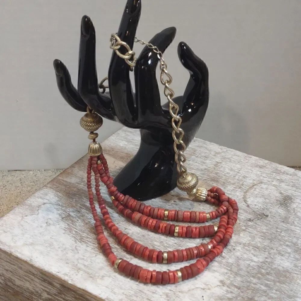 Lauren Conrad Coral Multi strand Necklace 16-18". B1